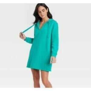Universal Thread Women's Mini Fleece Long Sleeve Green Tunic Dress